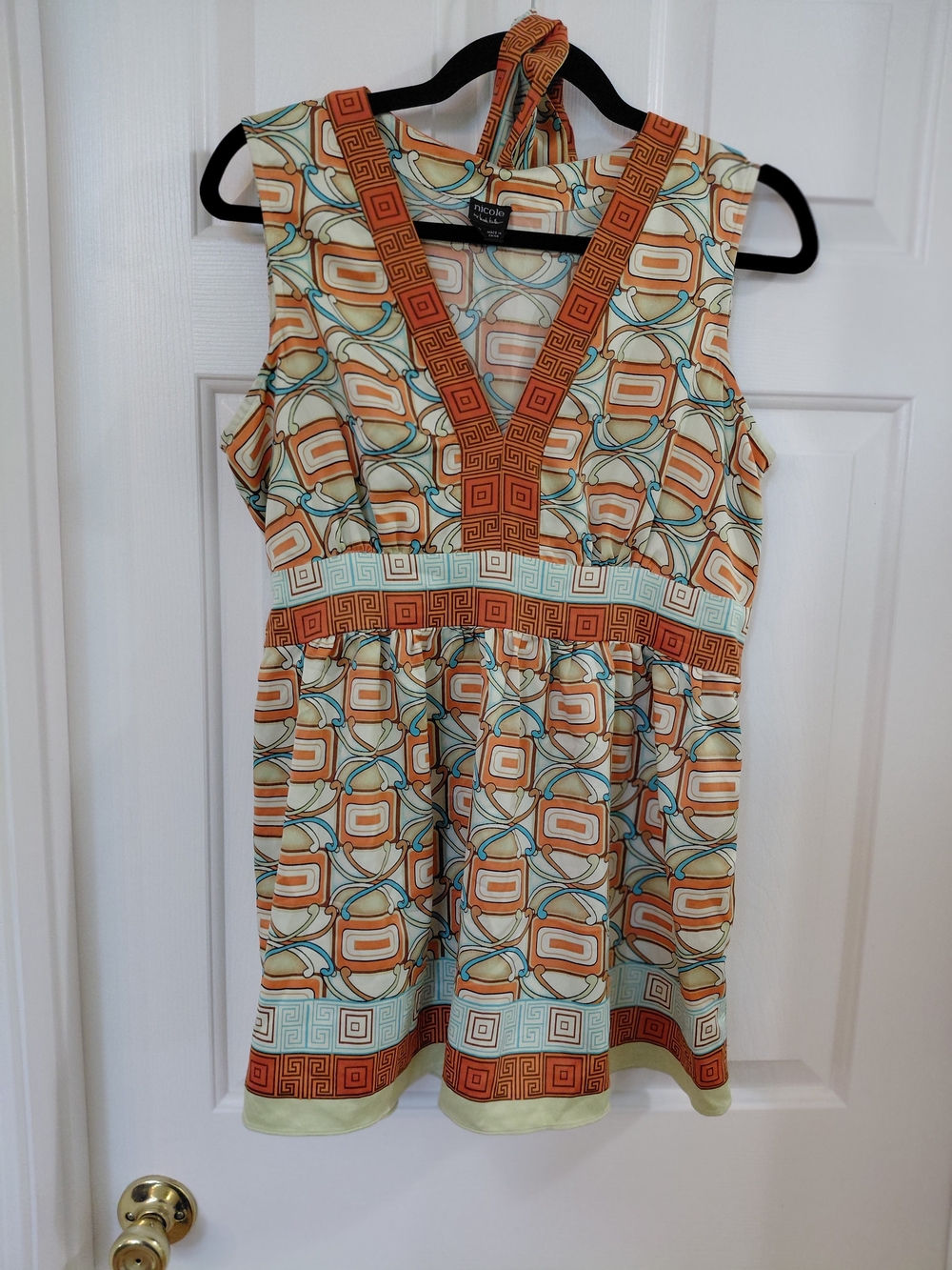 NICOLE Orange Geometric V-Neck Sleeveless Dress